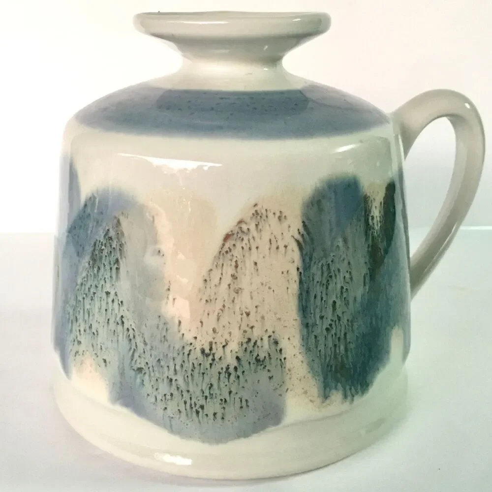 Kravec Studios Art Pottery Vase: Container Pitcher Abstract Blue Cream Decor, Na